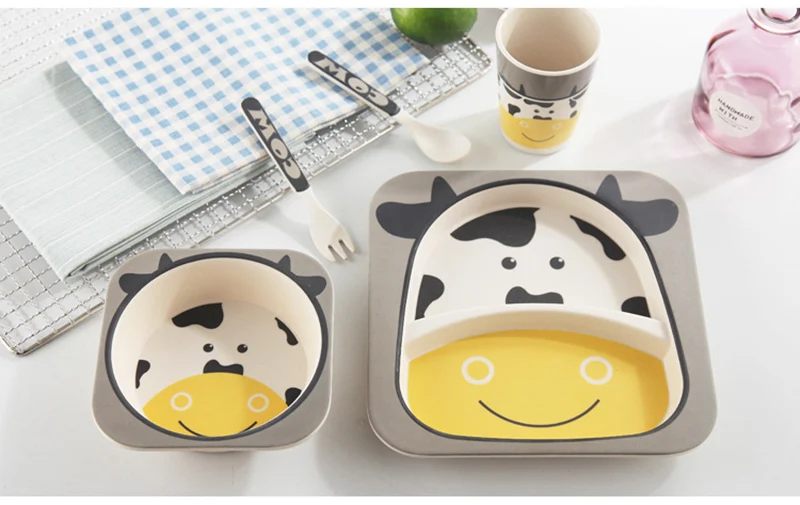 5 PcsSet Baby Bamboo Fiber Dinnerware Toddler Safety Tableware Set Bowl Cup Spoon Fork Feeding Dishes Kids Utensils BB5074 (18)