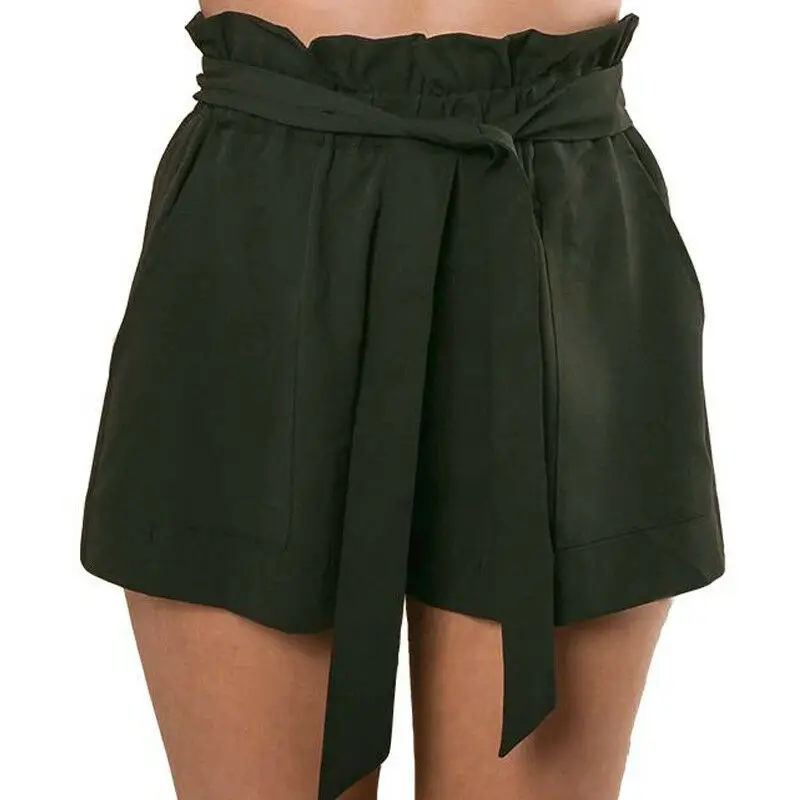 Женские Летние Короткие повседневные шорты с высокой талией, пляжные мини-брюки с оборками, размер 6-14