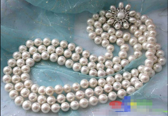 

DD Wholesale FREE SHIPPING >>> 3ROW 10MM WHITE ROUND FW CULTURED PEARL NECKLACE