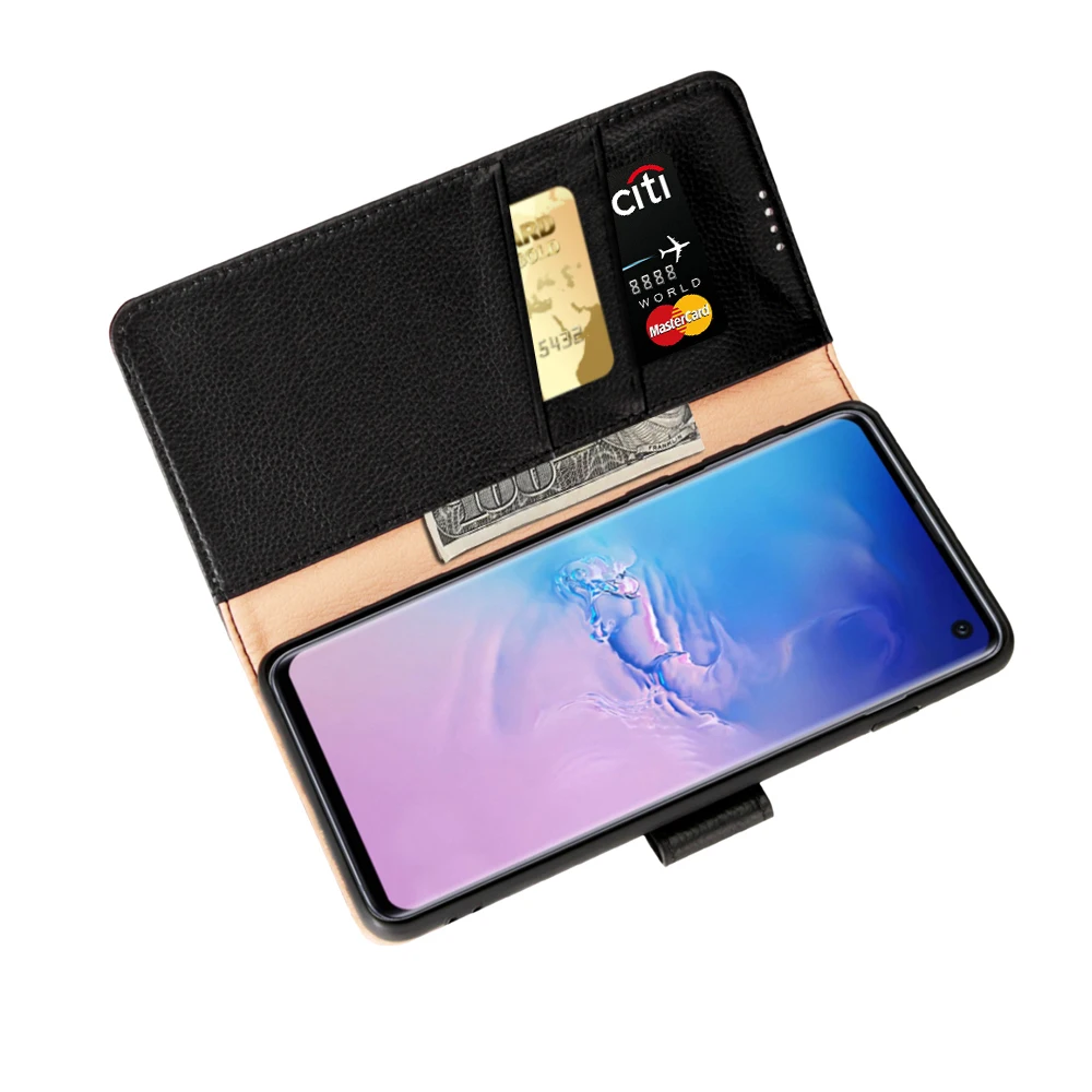 Чехол из зернистой кожи с рисунком из натуральной кожи чехол для samsung S8 S9 S10E S10 Plus Note 8 Note 9 роскошный флип-чехол с карманом для карт