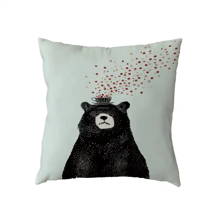 Cartoon White Throw Pillow Cases Water Tower Black Bear Koala Home