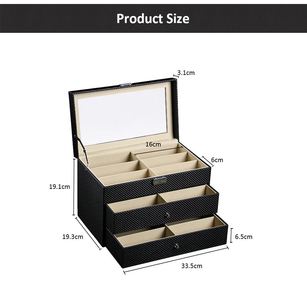 Three Layers 18 Grid Drawer Sunglasses Storage Box Eyeglasses Organizer
