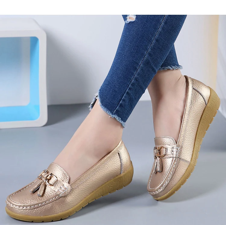 HANBINGPO Women Flats Spring Autumn Shoes Woman Soft Leather Flats Women Slip On Ladies Loafers Female Size 35-41