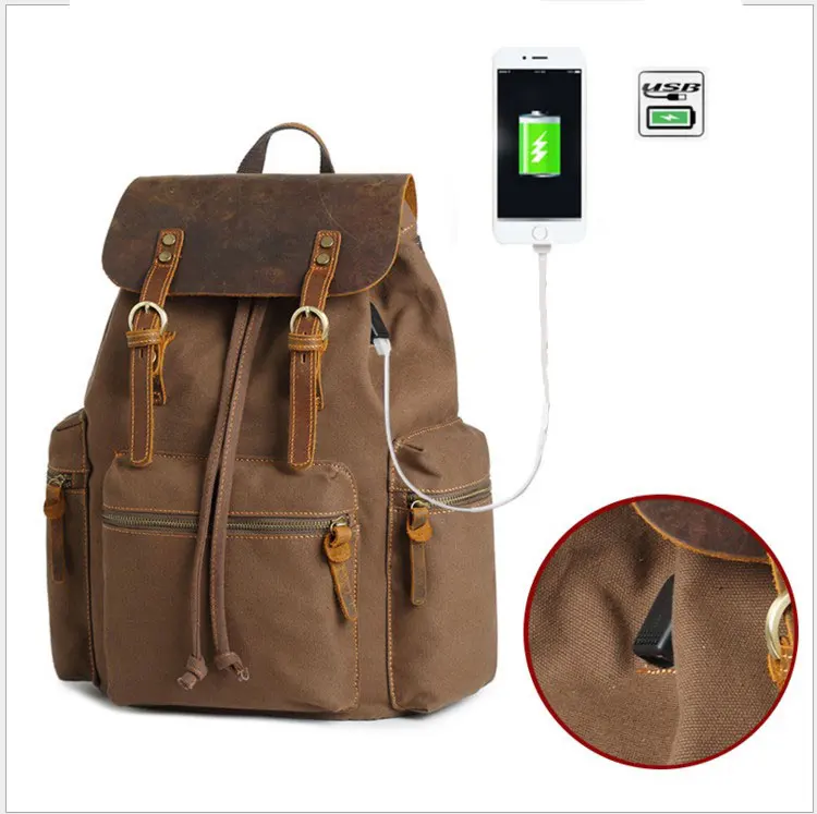 

FLug Katze Men's canvas SUB Backpack Vintage School Bag Rucksack casual Leisure Travel Bag Men's Laptop Backpacks