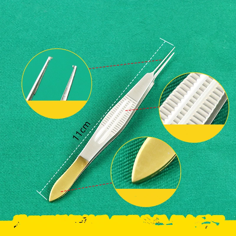 

New Double eyelid surgery tweezers fine plastic tine toothed gold handle fat licking hook stainless steel tool equipment