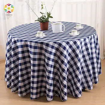 

FANCAI Big Size Plaid Round Tablecloth Wedding Party Banquet Blue Linen Table Cover Kitchen Tablecover