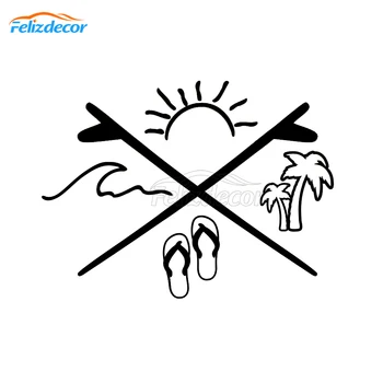 16*12cm Beach Decal Ocean Sun Slipper Decals Seaside Resort Art Decor Car Rear Window Vinyl Stickers Black L1061