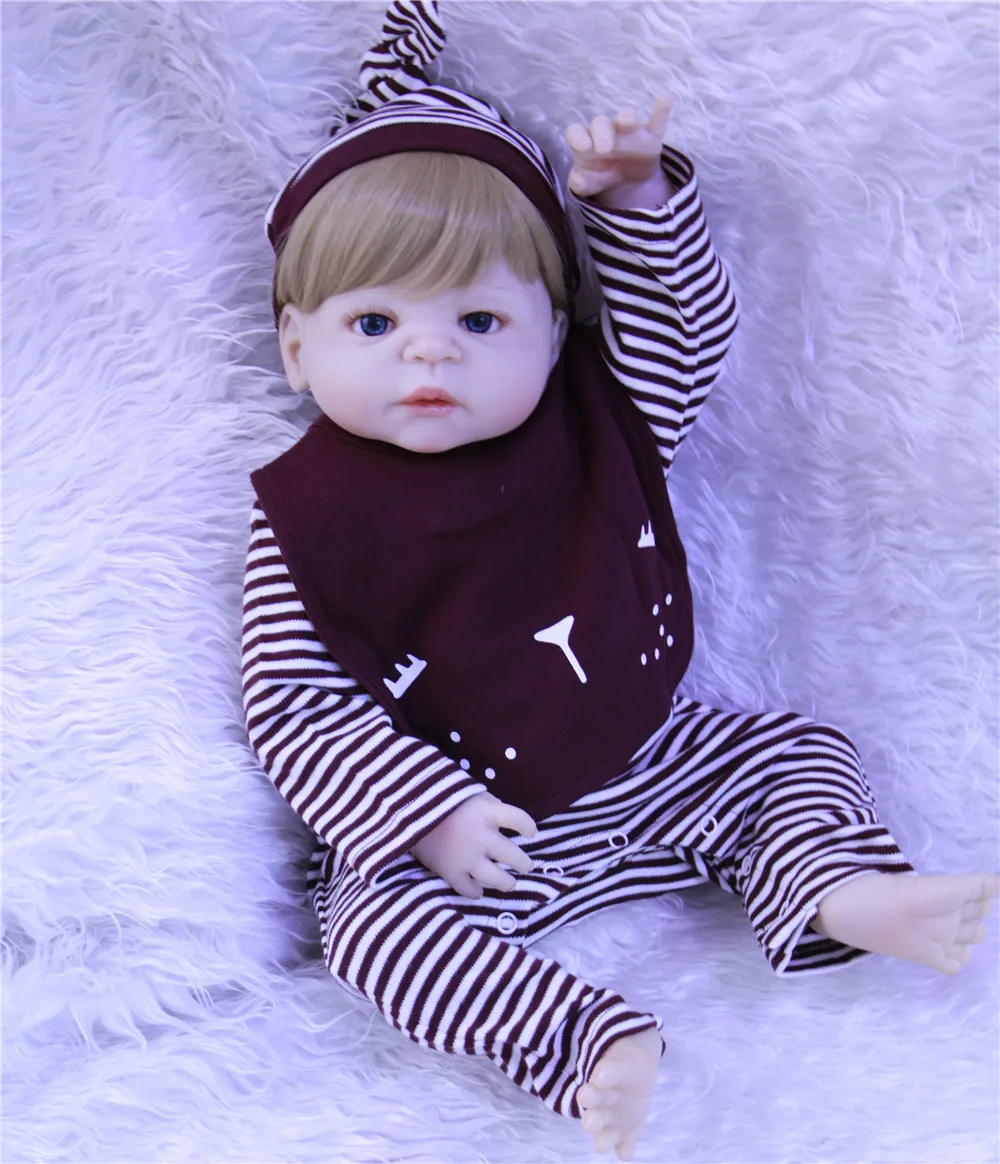 Мальчик bebe-reborn блонд волос полный Силиконовый reborn baby dolls 22 дюймов Поддельные Детские Силиконовые Куклы для детей подарок живые младенцы