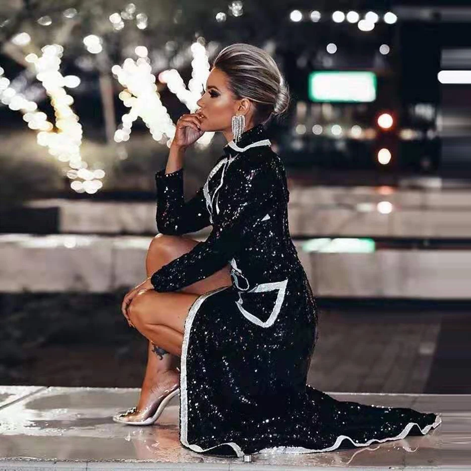 Новинка 2019 женская модная куртка пикантное черное двубортное длинное пальто с