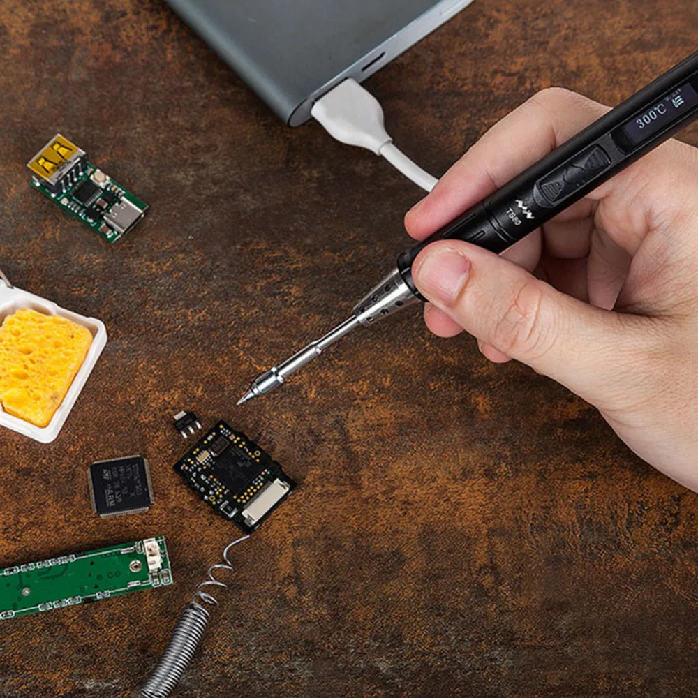 Mini TS80 Portable Electric Soldering Iron Adjustable Temperature Digital Solder Station OLED Display USB Type C Power Jack Mini TS80 Portable Electric Soldering Iron Adjustable Temperature Digital Solder Station OLED Display USB Type C Power Jack