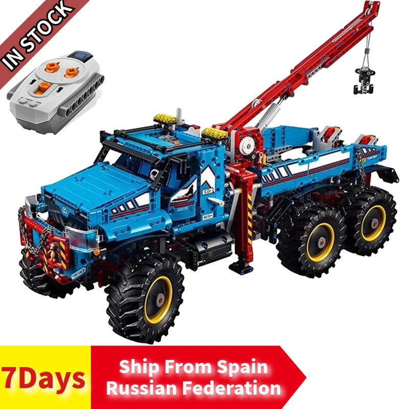 

Technic 6x6 All Terrain Tow Truck Electric Shock Remote Control Car Building Blocks Toys For Children Technic