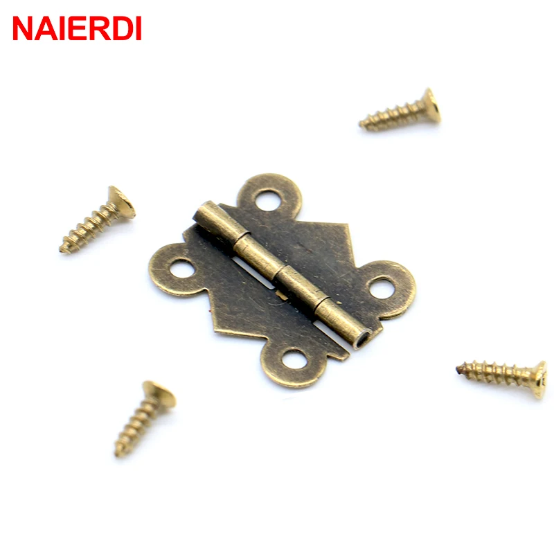 NAIERDI 2Pcs Antique Bronze Jewelry Wooden Box Hasp Latch + 4Pcs Vintage Cabinet Hinges Mini Door Hinges Furniture Accessories