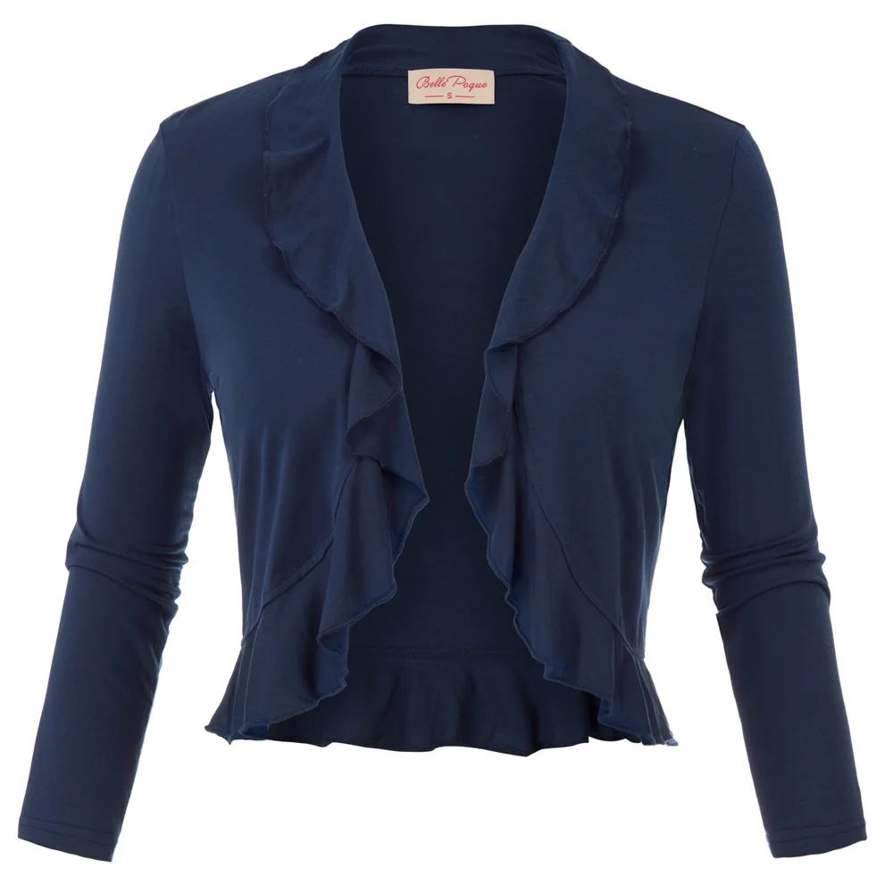 

Women Comfy Modal 3/4 Sleeve Open Front Ruffled Shrug Bolero Brand New