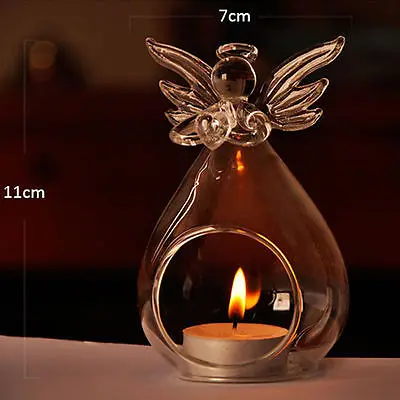 Creative Angel Clear Glass Crystal Hanging Tea Light Candle Holder Home Living Room Decor Candlestick Wedding Party