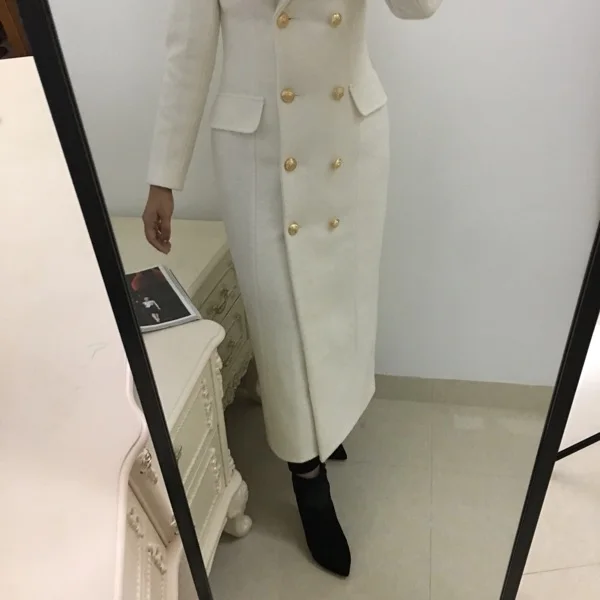 Зимнее модное женское Шерстяное Пальто с имитацией большого лисьего меха, белое кашемировое пальто, женская двубортная тонкая верхняя одежда L1372