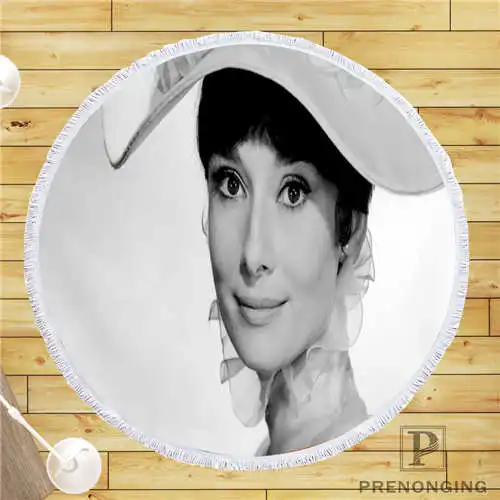 

Custom DIY Customized Microfiber Fabric Audrey-Hepburn Round Beach Blanket Towel Printed on Demand 150cm #19-01-28-3-63