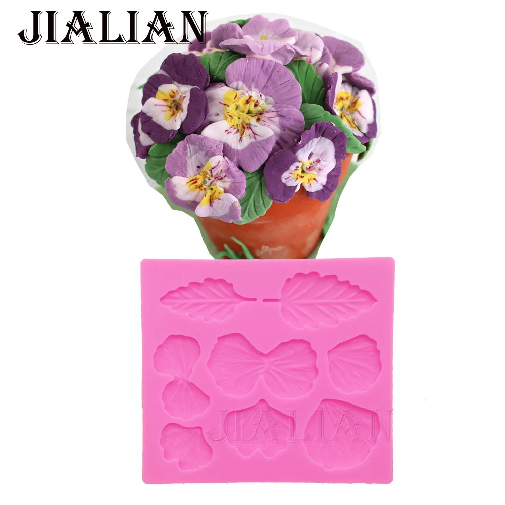 

Pansies Flower Silicone mold Leaves fondant mould cake decorating tools leaf chocolate gumpaste mold T0999