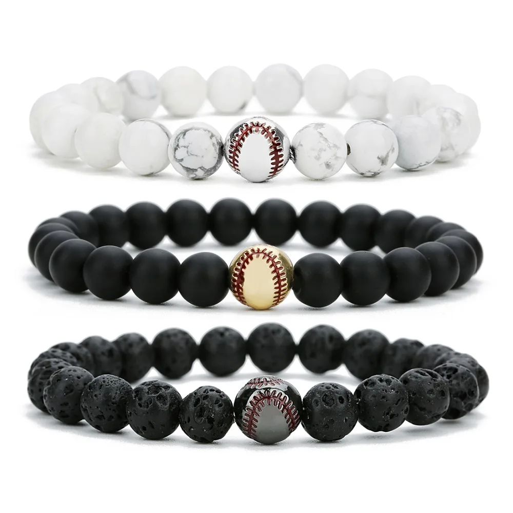 

DC Women Bracelets Trinket Trendy Black White Beaded Bracelets For Women Lava Stone Baseball Charm Bangle Party Fashion Jewelry