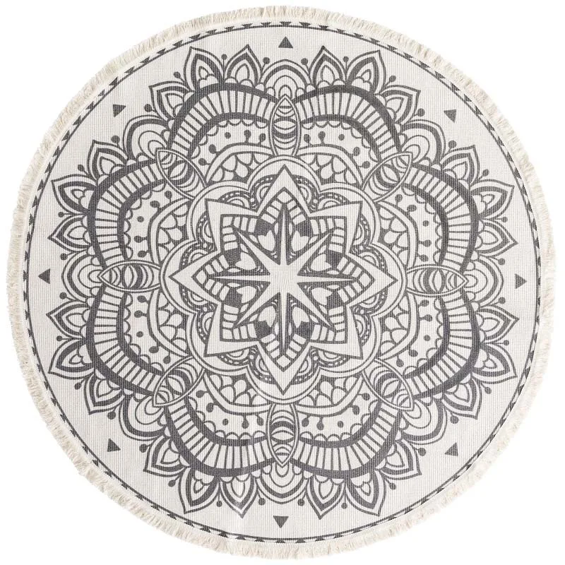 Хлопок ручной работы Mandara с кисточками дизайн круглые коврики машинная стирка ковры для гостиной спальни черный бежевый - Цвет: B
