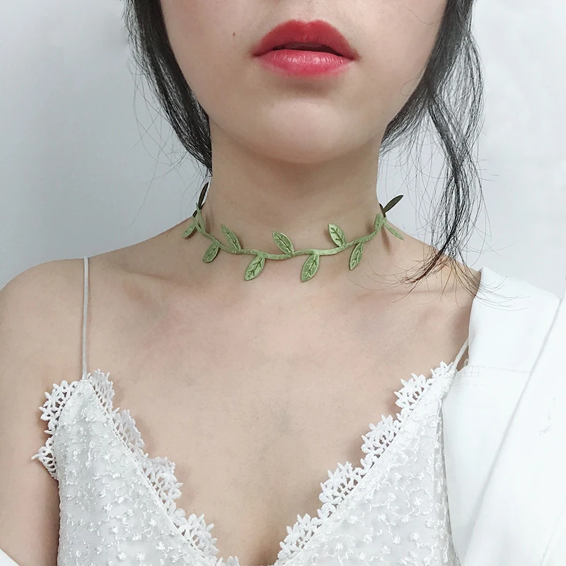 

2019 harajuku korean fashion trend stranger things sexy green leaf necklace women ins wild clavicle chain best friend necklaces