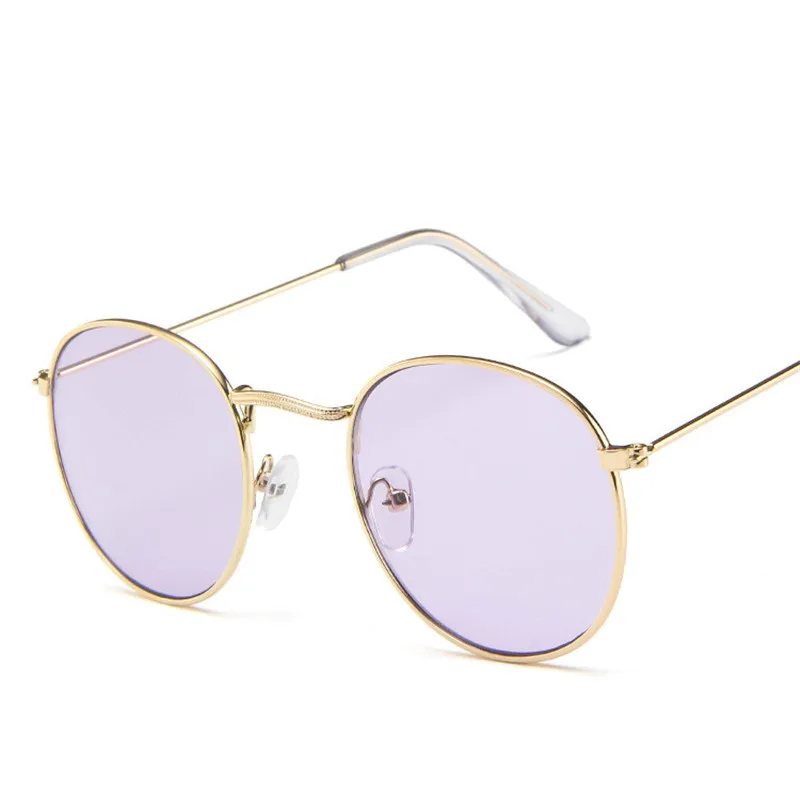 Солнцезащитные очки в золотой металлической оправе, женские зеркальные Круглые Солнцезащитные очки с покрытием, Светоотражающие Ретро солнцезащитные очки, брендовые дизайнерские трендовые очки - Цвет линз: Gold Purple