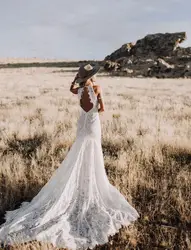 2019 новые Boho пляж свадебное платье Сексуальная спинки кружевное свадебное платье Винтаж Богемия Русалка Vestido De Noiva высокое качество