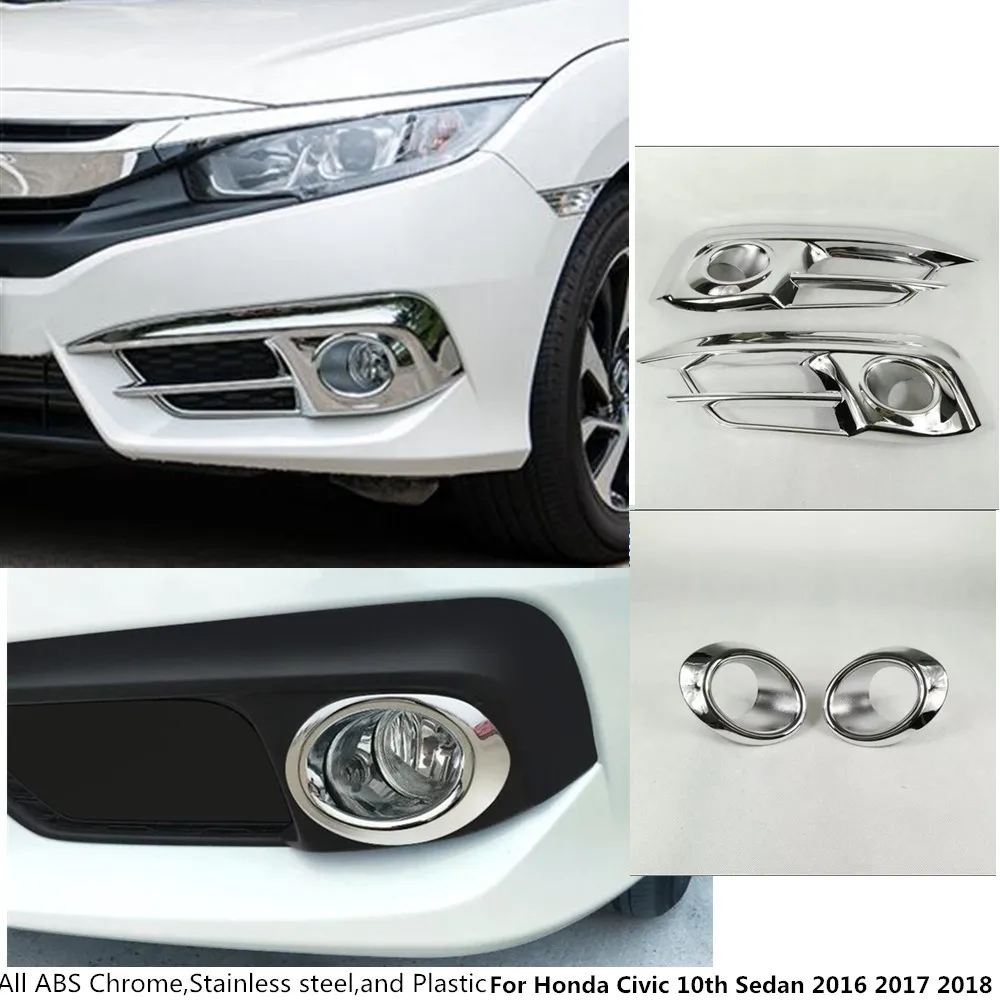 

For Honda Civic 10th Sedan 2016 2017 2018 Chrome Cover Trim Front and Rear Fog Light Lamp Frame Stick Cover Car Styling 2pcs