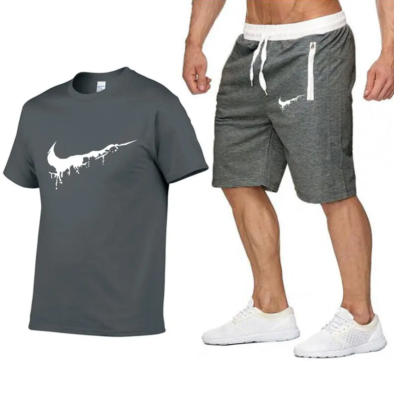 

2019 Harajuku men's suit T-shirt + pants men's brand clothing two-piece suit sportswear fashion casual T-shirt gym exercise set