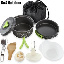 K& A открытый 10 шт. походный набор посуды для жарки сковородки и миски ложка набор для приготовления пищи набор для походов походный комплект для пикника снаряжение