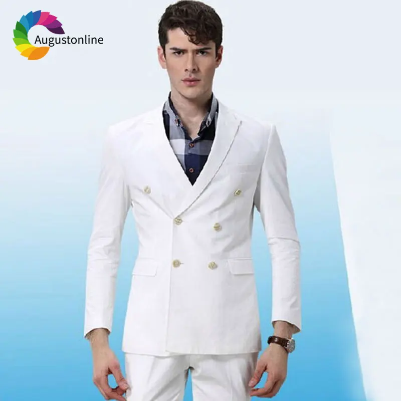 

Double Breasted White Men Suits for Wedding Custom Made Groom Tuxedo Man Suits Regular Fit Best Man Blazers 2 Piece Jacket Pants