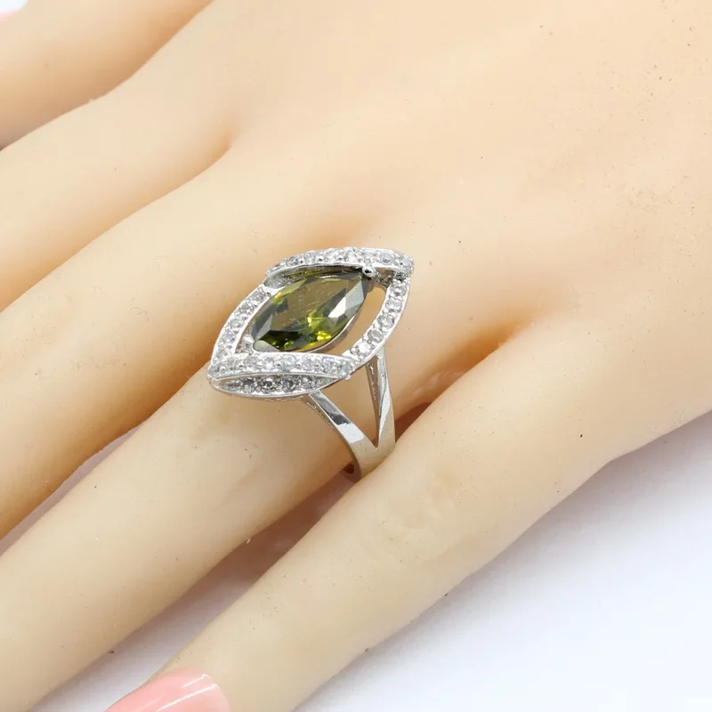 925 серебряные ювелирные наборы для женщин оливково-зеленый кубический цирконий браслет серьги ожерелье кулон кольца подарочная коробка