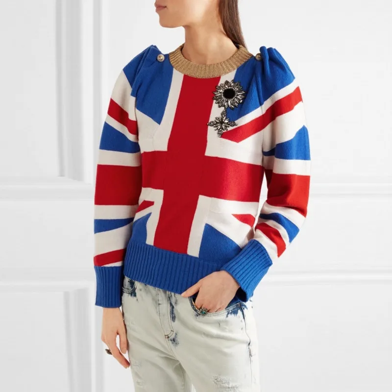 Sweaters For Women 2017 New Winter Sweater Women British Flag Jacquard