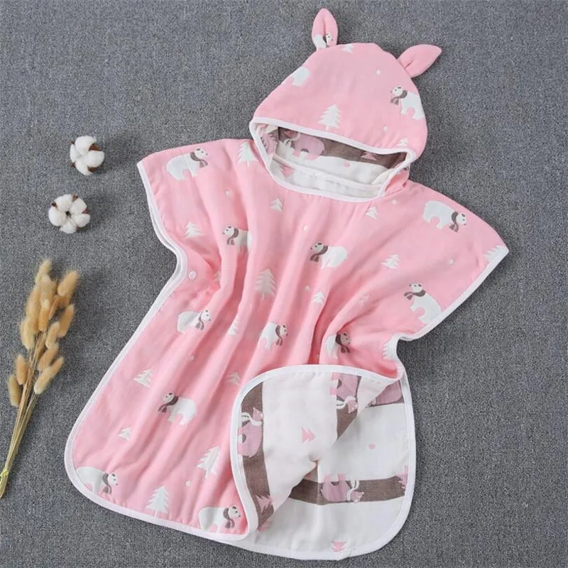 

Hotsale six layers baby cloak bathrobe bath towel 60*60cm kids cloak hooded towel with poncho children hooded bath towel
