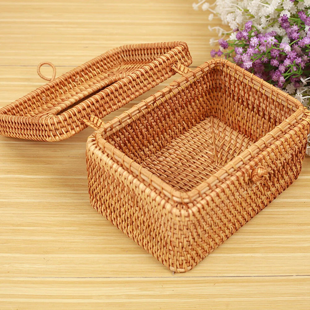 Paper Rack Rattan Tissue Box Elegant Home Decoration Handmade Desktop Tissue Container Napkin Storage Case