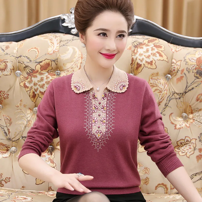  Pull Femme 2018 Winter Autumn Plus Size Knitted Cashmere Sweater Middle Aged Women Long Sleeve Pullovers