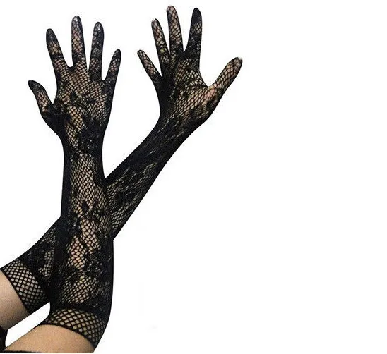Женские перчатки-Новинка BF4U черные белые красные длинные сексуальные модные эластичные кружевные Opear/ - Цвет: Черный
