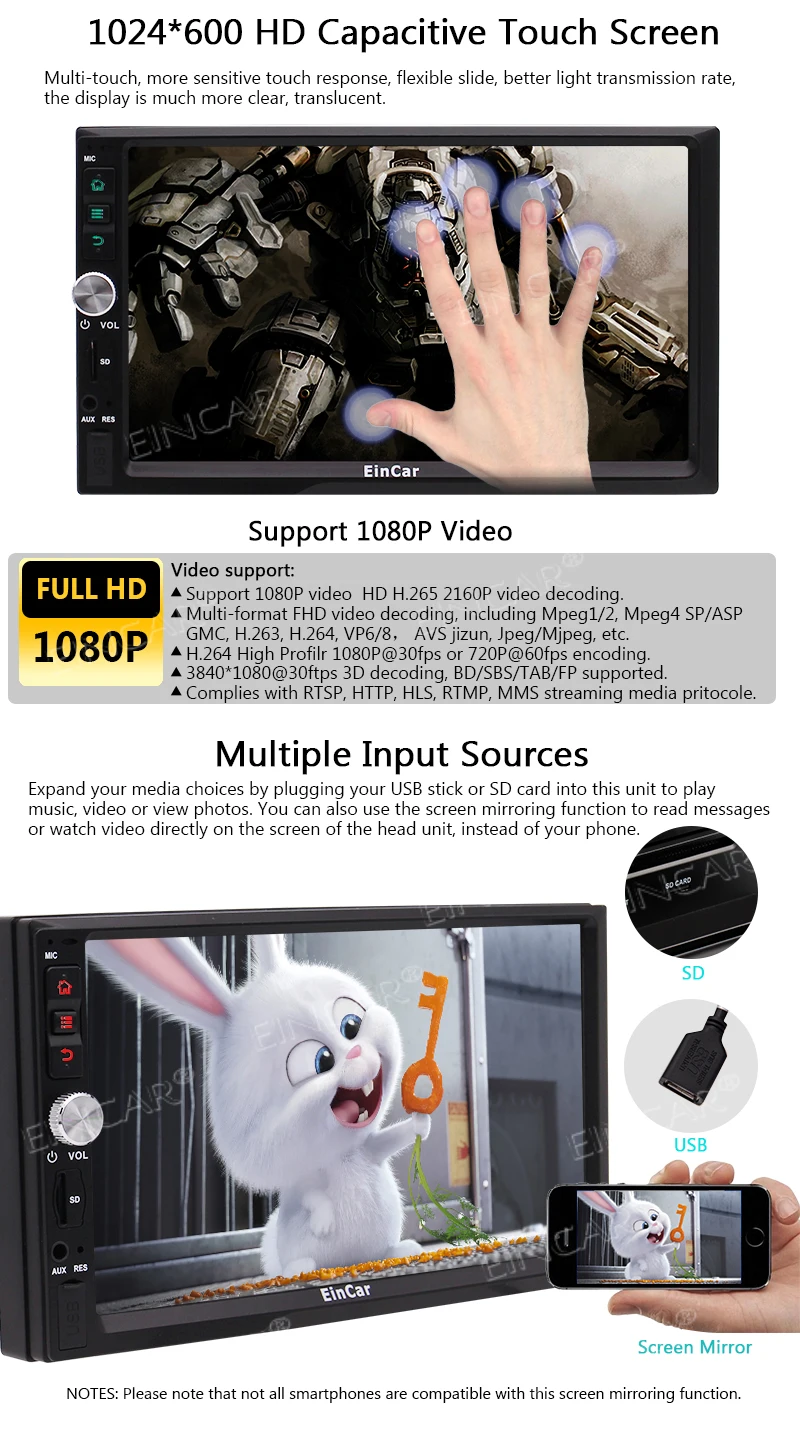 Perfect Touch Screen Car Stereo Supports Bluetooth 2 Din Mirror Link Android 7.1 HD Touch Screen Split Screen Steering Wheel Control GPS 3