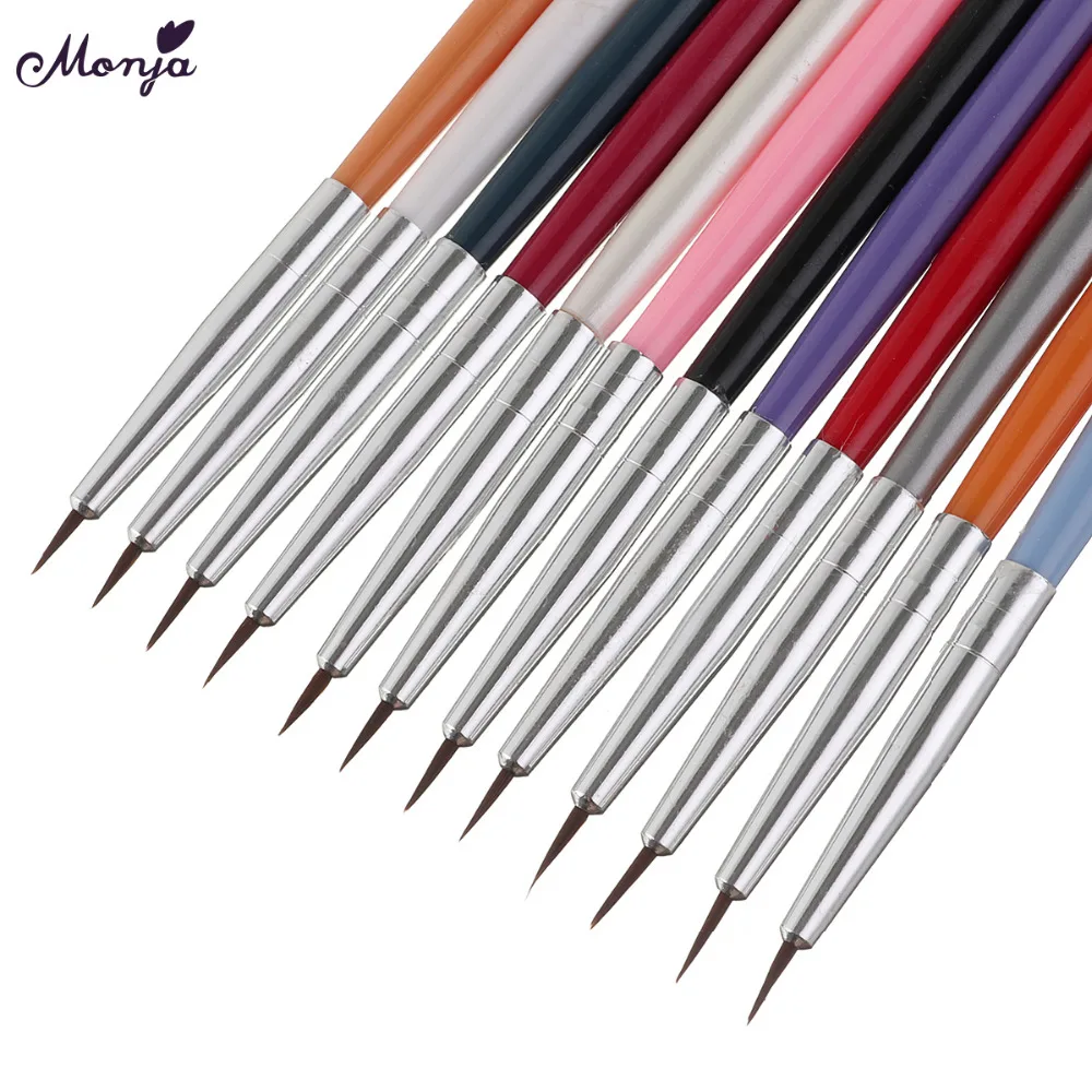 

Monja 12Pcs Nail Art Thin Multi-color 3d Lines Flower Design Drawing Painting Brush Dotting Pen Manicure Tool