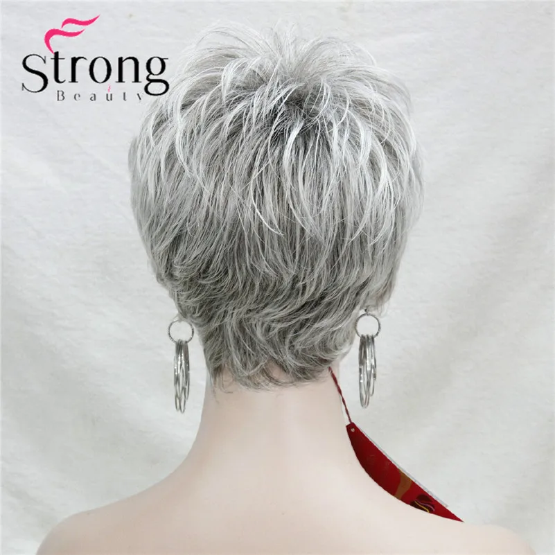 StrongBeauty короткий слоистый Серый Серебряный парик с классической крышкой полный синтетический парик - Цвет: 48T
