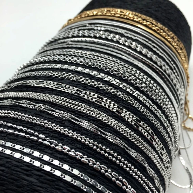 Shellhard Fashion Making Jewelry Vintage Silver Plated Water Wave Chain Figaro Flat Bead Chain Necklace Femme Bijoux 16-30inch