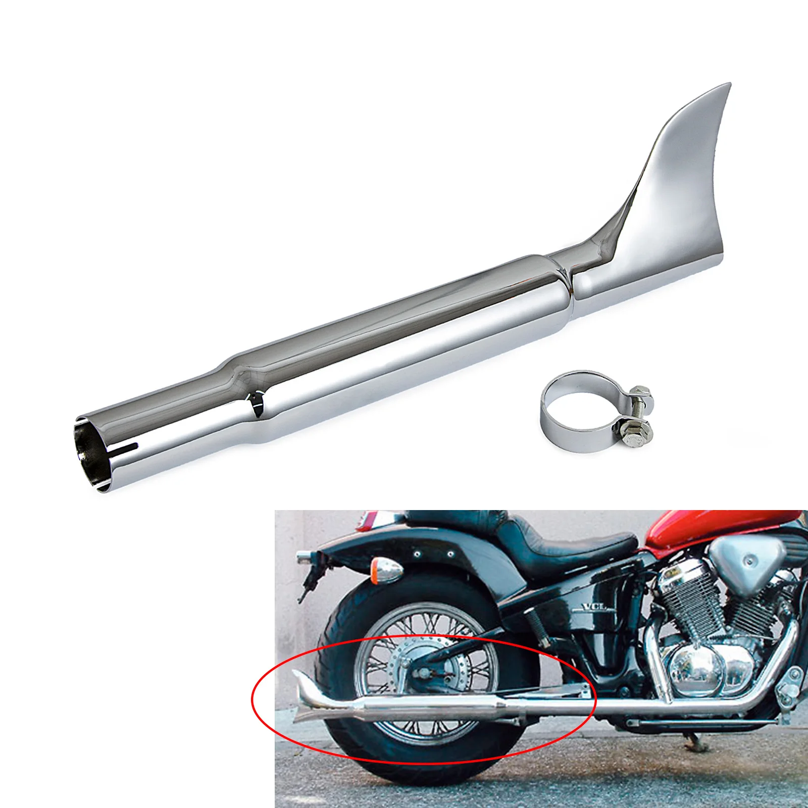 

45mm Slip-on Motorcycles Fishtail Exhaust Muffler Silencer Pipe For Honda Steed400 VLX VSE VLS Steed 400