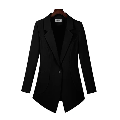 Весна осень OL профессиональный Повседневный блейзер тонкий длинный рукав на одной пуговице элегантное женское пальто однотонный Повседневный пиджак большого размера - Цвет: black