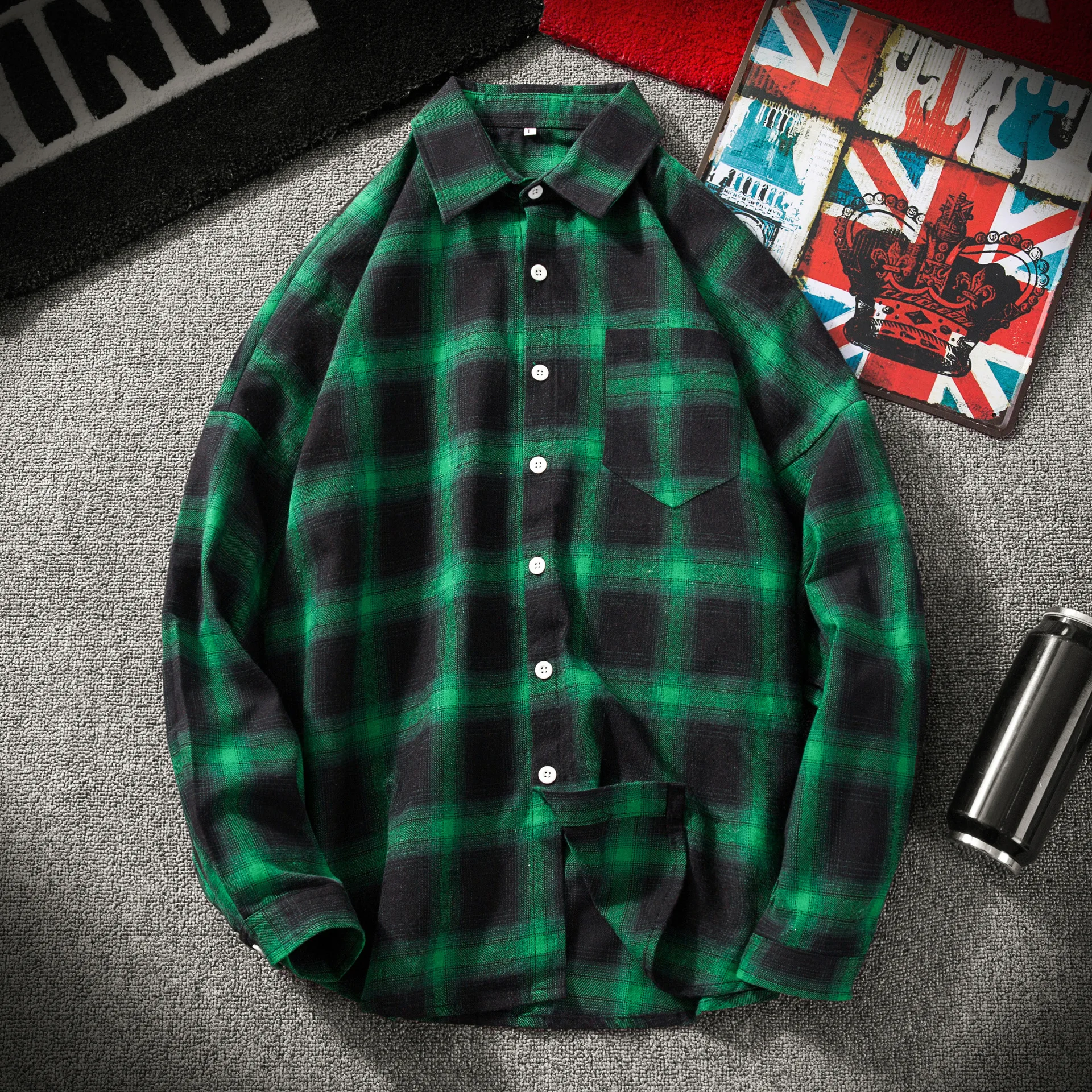 Men's Retro Tartan Shirts Harajuku Long Sleeve Plaid Shirt Red/black/green/blue Men Women Hip Hop Lattice Clothing M-5XL