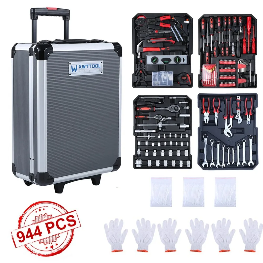 

944 Pcs/Set Portable Tool Trolley Set Universal Mobile Workshop Toolbox With Aluminum Alloy Carry Box Precision Tools Box