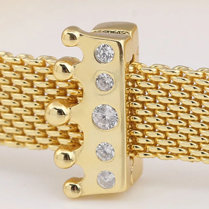 

New 925 Sterling Silver Bead Charm Gold Color Shine Reflexions Crown Clip With Crystal Beads Fit Pandora Bracelet Diy Jewelry