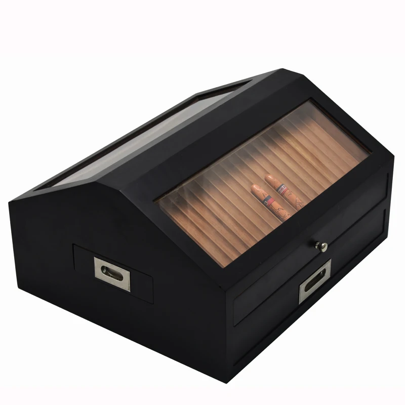 Супер большой запускает сигарный шкафчик тележка HUMIDOR твердой древесины кедр лоток Коробка для Хранения Сигар стеклянный Верхний шкаф-витрина для сигар коробка