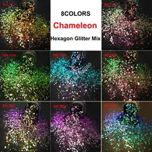 8 цветов Хамелеон Блестящий смешанный Металлический Блеск шестигранной формы дизайн ногтей для рукоделия украшения макияж Facepainting DIY аксессуары