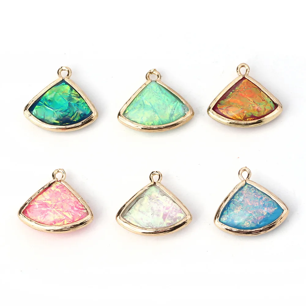 

Doreen Box Copper & Resin AB Rainbow Color Aurora Borealis Pendants Sector Shape Light Golden 19mm( 6/8") x 18mm( 6/8"), 5PCs