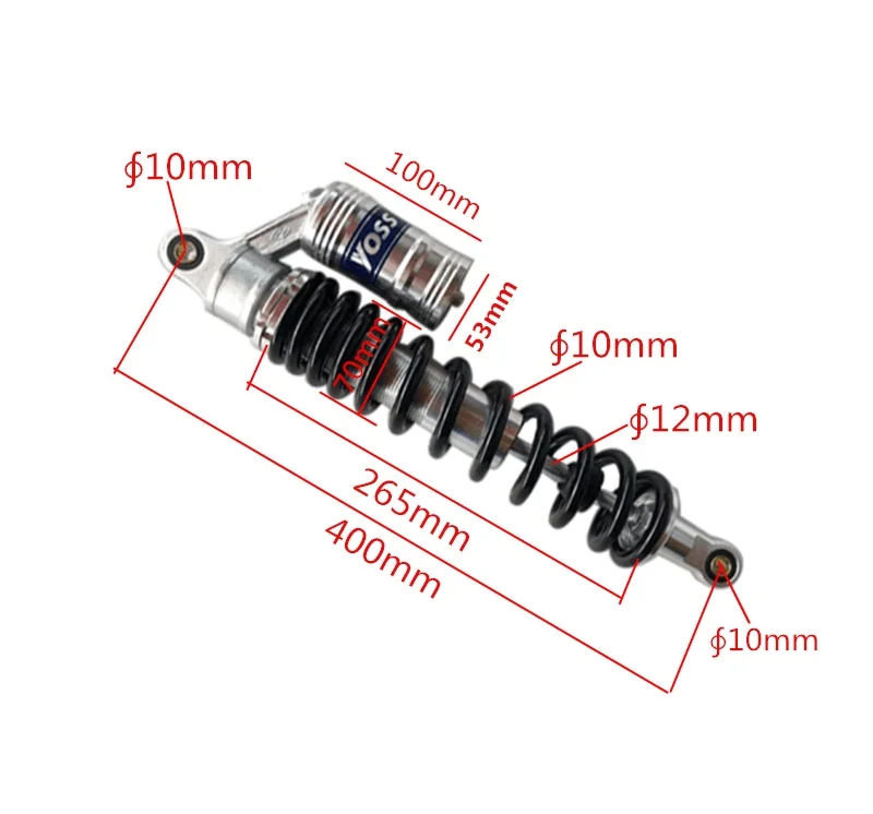 

10mm Spring 400mm Rear Shock Absorber Suspension Motorcycle for Yamaha Honda Suzuki Kawasaki Trail Dirt Bike ATV Black + Silver