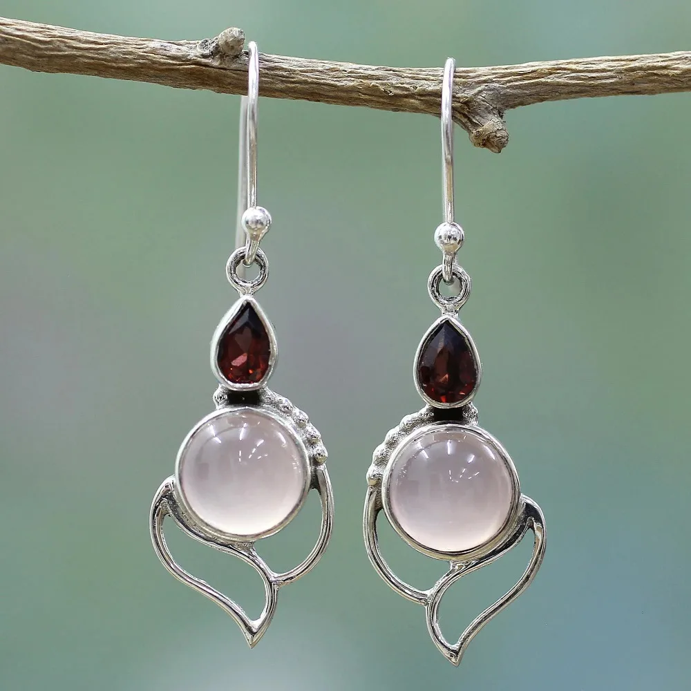 

8Seasons Vintage Pink Crystal Dangle Earring For Women Ancient Silver Ethnic Hollow Out Drop Earring For Party Jewelry Gifts